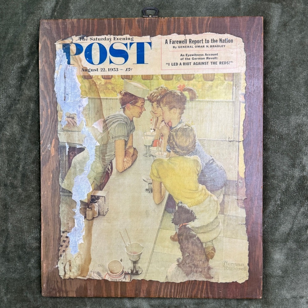 Vintage Norman Rockwell Saturday Evening Post 1953 Soda Jerk Wood Wall Plaque
